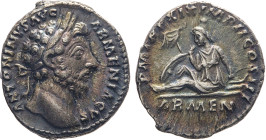 MONETE ROMANE IMPERIALI. MARCO AURELIO (161-180 d.C.) DENARIO
Ar. Zecca di Roma. 3,39 gr. 18 mm. NC. Spl60.
D: ANTONINVS AVG. ARMENIACVS. Testa laur...