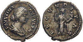 MONETE ROMANE IMPERIALI. FAUSTINA MINORE (175 d.C.) DENARIO
Ar. Zecca di Roma. 3,32 gr. 20 mm. C. Bb50.
D: FAVSTINA AVGVSTA. Busto diademato e drapp...
