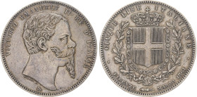 REGNO D'ITALIA. VITTORIO EMANUELE II (1861-1878) 5 LIRE MARZO 1861. FIRENZE
Argento, 24,90 gr. 37 mm. R2. Bb50. 
D: VITTORIO EMANUELE II RE D'ITALIA...