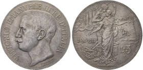REGNO D'ITALIA. VITTORIO EMANUELE III (1901-1946) 5 LIRE 1911
Argento, 25,00 gr. 37 mm. R. 
D: VITTORIO EMANUELE III RE D'ITALIA. Testa nuda a sinis...