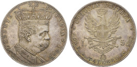 REGNO D'ITALIA. COLONIA ERITREA. UMBERTO I (1890-1896). TALLERO 1896
Argento, 28,10 gr. 40 mm. R. Spl55. Patina da medagliere.
D: UMBERTO I RE D'ITA...