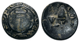 KINGS OF MACEDON. Alexander III "the Great" (336-323 BC). Ae. Sardes

Obv: Macedonian shield with caduceus on boss.
Rev: B-A Macedonian helmet; ros...