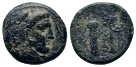 KINGS OF MACEDON. Alexander III the Great (336-323 BC). Ae. Miletos

Obv: Head of Heracles right. wearing lion skin headdress. paws tied before neck...