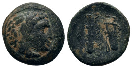 KINGS OF MACEDON.. Alexander III the Great (336-323 BC). Ae. Miletos

Obv: Head of Heracles right. wearing lion skin headdress. paws tied before nec...