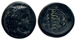 KINGS OF MACEDON.. Alexander III the Great (336-323 BC). Ae. Miletos

Obv: Head of Heracles right. wearing lion skin headdress. paws tied before nec...