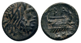KINGS OF MACEDON. Demetrios I. (306-283 BC). Ae. Uncertain mint in Caria?.

Obv: Laureate and bearded head of Zeus to right
Rev: Β Α. prow of galle...