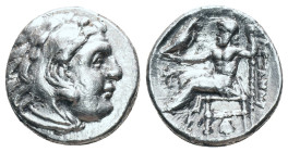 KINGS OF MACEDON. Alexander III 'the Great' (336-323 BC). Drachm. Kolophon

Obv: Head of Herakles right, wearing lion skin.
Rev: AΛEΞANΔPOY.
Zeus ...