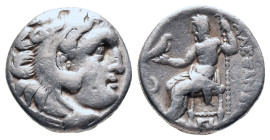 KINGS OF MACEDON. Alexander III 'the Great' (336-323 BC). Drachm. Lampsakos.

Obv: Head of Herakles right, wearing lion skin.
Rev: AΛEΞANΔPOY.
Zeu...