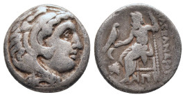 KINGS OF MACEDON. Alexander III 'the Great' (336-323 BC). Drachm. Kolophon

Obv: Head of Herakles right, wearing lion skin.
Rev: AΛEΞANΔPOY.
Zeus ...