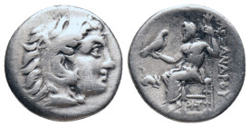 KINGS OF MACEDON. Alexander III 'the Great' (336-323 BC). Drachm. Lampsakos

Obv: Head of Herakles right, wearing lion skin.
Rev: AΛEΞANΔPOY.
Zeus...