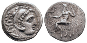 KINGS OF MACEDON. Alexander III 'the Great' (336-323 BC). Drachm. 

Obv: Head of Herakles right, wearing lion skin.
Rev: AΛEΞANΔPOY. 
Zeus seated left...