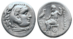 KINGS OF MACEDON. Alexander III 'the Great' (336-323 BC). Drachm. Magnesia.

Obv: Head of Herakles right, wearing lion skin.
Rev: AΛEΞANΔPOY.
Zeus...