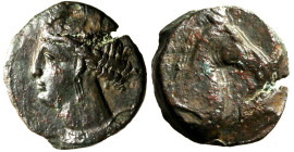 INCERTE Siculo punica (300-260 a.C.) AE 21 (g. 5,67) Testa di Tanit a sn. R/ Testa di cavallo a ds. S. 6525 var.; CNG. II, 1671. AE +BB