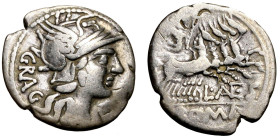 ANTESTIA. L. Antestius Gragulus (136 a. C.). Denario (g. 3,81). Testa di Roma elmata a ds. R/ Giove in quadriga verso ds. B. 9; Cr. 238/1. AR BB