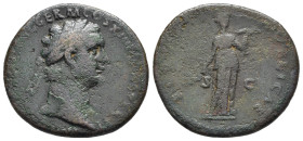 DOMIZIANO (81-96). Asse per Roma. AE (g 8,87). Testa laureata a destra. R/ Fides stante a destra, con spighe e piatto di frutta. RIC II 542. MB. Nr. R...