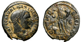 MASSIMINO II (305-313) Follis ridotto per Antiochia (g. 6,49) Testa laur. a ds. R/ GENIO EXERCITVS stante a sn. con cornucopia mentre versa il contenu...
