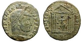 MASSENZIO (306-312) Follis per Roma (g. 5,14) Testa laur. a ds. R/ Roma seduta all'interno di tempio esastilo. RIC 210. AE +BB