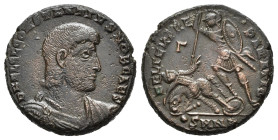 COSTANZO GALLO (Cesare, 351-354). Bronzo per Nicomedia. AE (g 5,78). Busto drappeggiato e corazzato a destra. R/ Soldato stante a sinistra, trafigge c...
