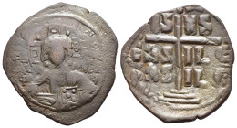 FOLLIS ANONIMO. Periodo di Romano III (c. 1028-1034). Follis classe B per Costantinopoli. AE (g 8,56). Busto frontale nimbato di Cristo, regge la Bibb...