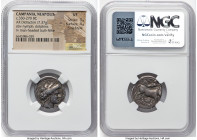 CAMPANIA. Neapolis. Ca. 4th-3rd centuries BC. AR didrachm (21mm, 7.37 gm, 1h). NGC VF 3/5 - 4/5, Fine Style. Diademed head of nymph right, four dolphi...