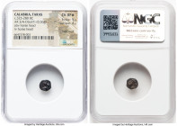 CALABRIA. Tarentum. Ca. 325-280 BC. AR 3/4-obol(?) (8mm, 0.36 gm, 1h). NGC Choice XF S 5/5 - 4/5, edge mark. Horse head right / Horse head right; Φ in...