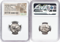 LUCANIA. Heraclea. Ca. 330-280 BC. AR stater (20mm, 7.95 gm, 3h). NGC Choice XF 4/5 - 4/5, Fine Style. ΗΕPΑΚΛΗΙΩΝ, head of Athena right, hair flowing ...