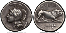 LUCANIA. Velia. Ca. 300-280 BC. AR didrachm (20mm, 7.57 gm, 1h). NGC Choice VF S 5/5 - 4/5. Philistion group. Head of Athena left, wearing crested Att...