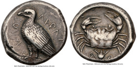 SICILY. Acragas. Ca. 470-420 BC. AR tetradrachm (18mm, 17.47, 2h). NGC VF 4/5 - 5/5, Fine Style. Ca. AD 460-450/446. AKPAC-ANTOΣ (the second half retr...