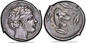 SICILY. Leontini. Ca. 450-430 BC. AR tetradrachm (25mm, 17.04 gm, 6h). NGC XF S 5/5 - 5/5, Fine Style. Laureate head of Apollo right / LE-O-N-T-IN-ON,...