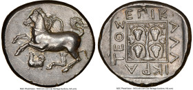 THRACE. Maroneia. Ca. 410-385 BC. AR stater (24mm 11.41 gm, 12h). NGC Choice AU 4/5 - 3/5, Fine Style, light scratches. Callicrateus, magistrate. Brid...