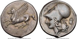 ACARNANIA. Anactorium. 4th-3rd centuries BC. AR stater (21mm, 8.51 gm, 12h). NGC Choice VF S 5/5 - 4/5. Pegasus flying left; AN monogram below / Head ...