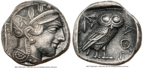 ATTICA. Athens. Ca. 440-404 BC. AR tetradrachm (24mm, 17.20 gm, 1h). NGC AU 5/5 - 4/5. Mid-mass coinage issue. Head of Athena right, wearing earring, ...