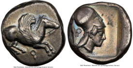 CORINTHIA. Corinth. Ca. 515-450 BC. AR stater (18mm, 8.56 gm, 10h). NGC Choice VF 5/5 - 4/5. Ca. 500-450 BC. Pegasus flying right; Ϙ below / Head of A...