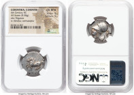 CORINTHIA. Corinth. Ca. 4th century BC. AR stater (21mm, 8.58 gm, 6h). NGC Choice XF S 5/5 - 5/5. Pegasus flying left; Ϙ below / Head of Athena left, ...