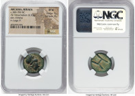 ARCADIA. Heraea. Ca. 380-350 BC. AE tetrachalkon (19mm, 6.03 gm, 10h). NGC VF S 5/5 - 4/5. Head of Athena wearing Corinthian helmet right / Large H. S...