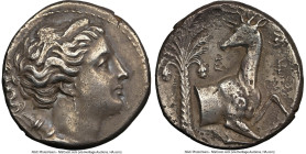 IONIA. Ephesus. Ca. 340-325 BC. AR octobol (17mm, 4.90 gm, 12h). NGC Choice XF 4/5 - 2/5, Fine Style. Uncertain magistrate. Diademed and draped bust o...