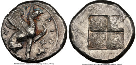 IONIA. Teos. Ca. 460-420 BC. AR stater (23mm, 11.88 gm). NGC Choice AU S 4/5 - 5/5. T-HIO-N, griffin seated right on ground line, left foreleg raised,...