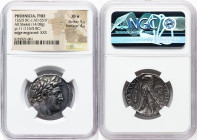 PHOENICIA. Tyre. Ca. 126/125 BC-AD 65/66. AR shekel (27mm, 14.08 gm, 12h). NGC XF S 5/5 - 4/5, edge lettering. Dated Civic Year 11 (116/5 BC). Laureat...