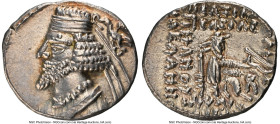 PARTHIAN KINGDOM. Phraates IV (ca. 38-2 BC). AR drachm (19mm, 1h). NGC AU. Ecbatana. Diademed, draped bust of Phraates IV left, royal wart on forehead...
