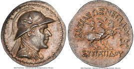 BACTRIAN KINGDOM. Eucratides I the Great (ca. 170-145 BC). AR tetradrachm (34mm, 16.96 gm, 12h). NGC Choice AU S 5/5 - 4/5. Uncertain mint in Bactria,...