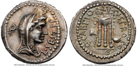 Q. Servilius Caepio (M. Junius) Brutus, as Moneyer (ca. 54 BC). AR denarius (17mm, 3.77 gm, 1h). NGC Choice XF S 5/5 - 5/5. Military mint travelling w...