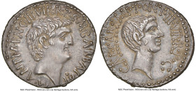 Marc Antony and Octavian, as Imperatores and Triumviri (43-30 BC), with Marcus Barbatius Pollio, as Quaestor Propraetor. AR denarius (20mm, 3.87 gm, 1...