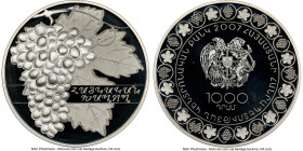 Republic silver Proof "Armenian Grapes" 1000 Dram 2007 PR69 Ultra Cameo NGC, KM133. From the Globus Collection HID09801242017 © 2024 Heritage Auctions...
