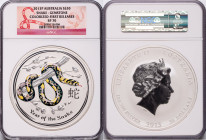 Elizabeth II silver Colorized Specimen "Snake - Gemstone" 30 Dollars (1 Kilo) 2013-P SP70 NGC, Perth mint, KM2099. Mintage: 1,063. Lunar Series II. Fi...