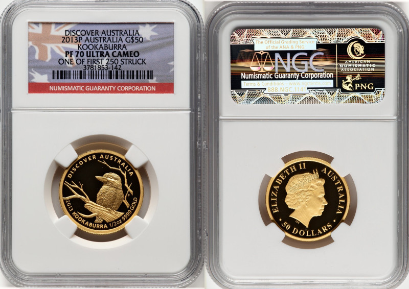 Elizabeth II gold Proof "Kookaburra" 50 Dollars (1/2 oz) 2013-P PR70 Ultra Cameo...