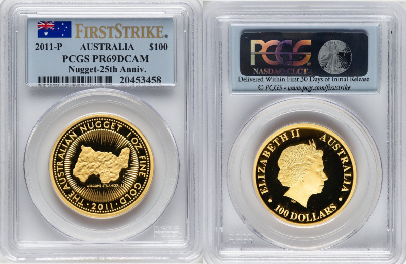 Elizabeth II gold Proof "Nugget - 25th Anniversary" 100 Dollars (1 oz) 2011-P PR...
