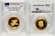 Elizabeth II gold Proof High Relief "Wedge-Tailed Eagle" 100 Dollars (1 oz) 2015-P PR70 Deep Cameo PCGS, Perth mint, KM2210. Label hand-signed by engr...