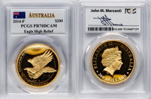 Elizabeth II gold Proof High Relief "Wedge-Tailed Eagle" 200 Dollars (2 oz) 2014-P PR70 Deep Cameo PCGS, Perth mint. Label signed by John M. Mercanti....