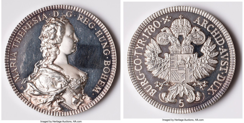 Second Republic silver Proof "Maria Theresa" Medal (5 oz) 1780-Dated (1986) UNC,...