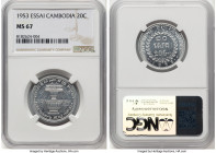 Norodom Sihanouk aluminum Essai 20 Centimes 1953 MS67 NGC, KM-E10, Lec-151. HID09801242017 © 2024 Heritage Auctions | All Rights Reserved www.HA.com/T...